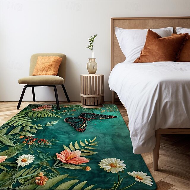 Green Butterfly Plant Area Rug Kitchen Mat Non-Slip Oil Proof Floor Mat Livingroom Rug Indoor Outdoor Mat Bedroom Decor Bathroom Mat Entrance Rug Door Mat