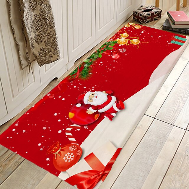 Christmas Decorations Party Flannel Floor Mat Area Rug Door Mat Hallway Carpets Area Rugs for Bedroom Living Room Carpet Kitchen Bathroom Anti-Slip Xmas Floor Mats