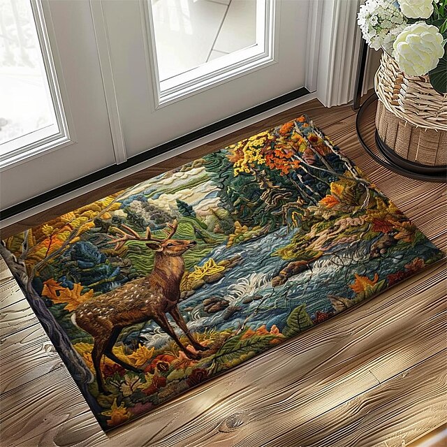 Autumn Quilt Forest Deer Doormat Kitchen Mat Floor Mat Non-Slip Area Rug Oil Proof Rug Indoor Outdoor Mat Bedroom Decor Bathroom Mat Entrance Rug