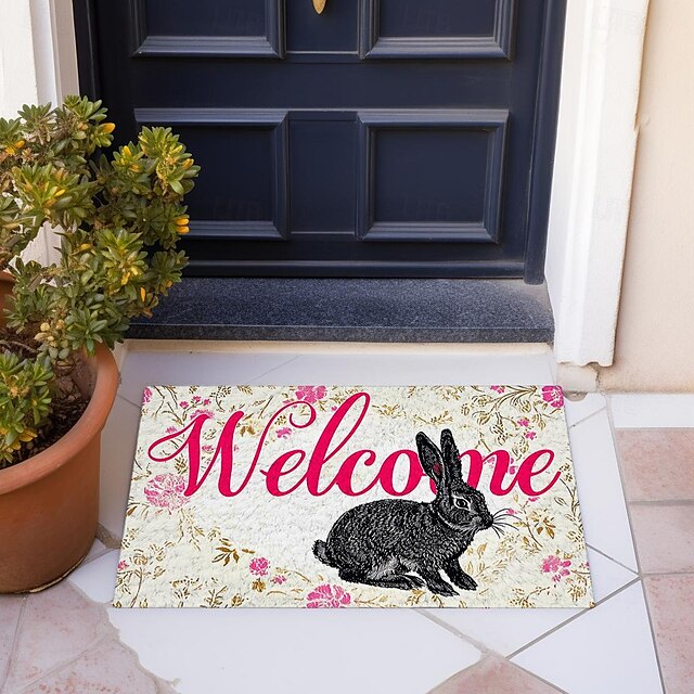 Welcome Rabbits Doormat Floor Mats Washable Rugs Kitchen Mat Non-Slip Oil Proof Rug Indoor Outdoor Mat Bedroom Decor Bathroom Mat Entrance Rug