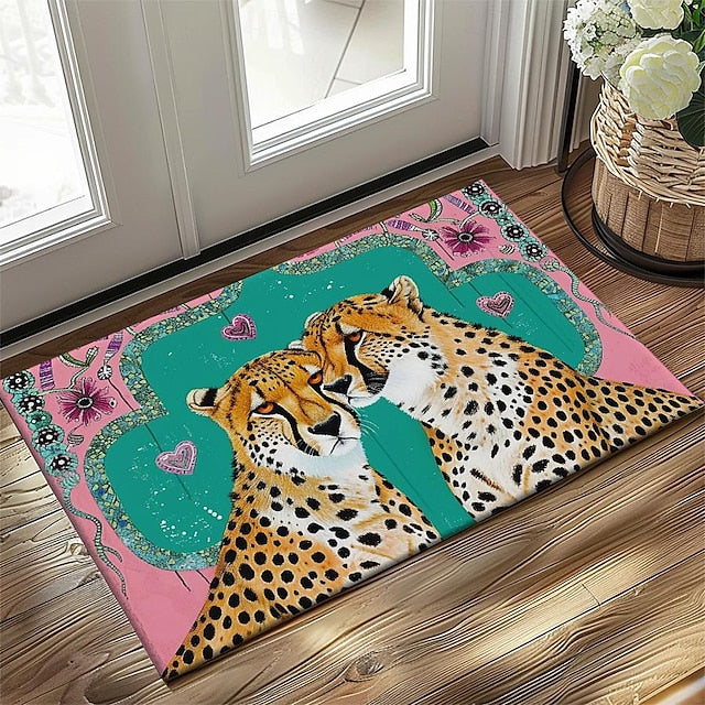 Duo Leopards Doormat Floor Mats Washable Rugs Kitchen Mat Non-Slip Oil Proof Rug Indoor Outdoor Mat Bedroom Decor Bathroom Mat Entrance Rug