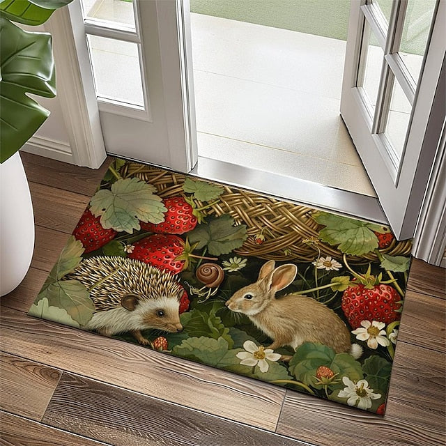 Hedgehog Fruits Doormat Kitchen Mat Floor Mat Non-Slip Area Rug Oil Proof Rug Indoor Outdoor Mat Bedroom Decor Bathroom Mat Entrance Rug