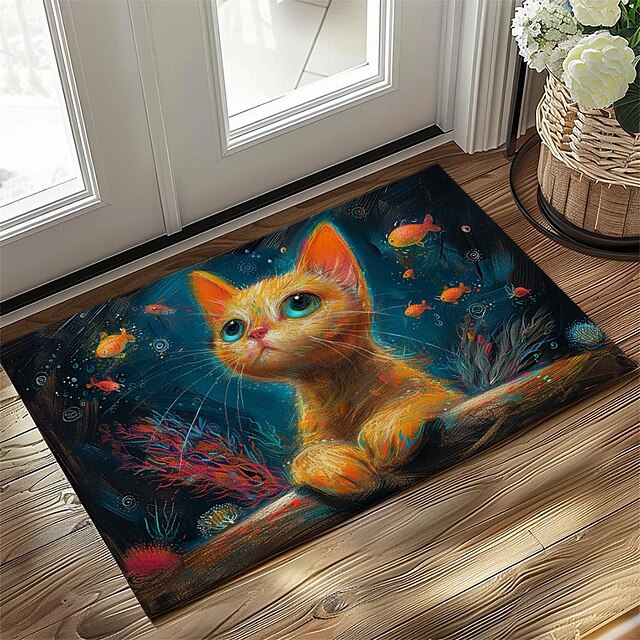 Kitty Fur Doormat Kitchen Mat Floor Mat Non-Slip Area Rug Oil Proof Rug Indoor Outdoor Mat Bedroom Decor Bathroom Mat Entrance Rug