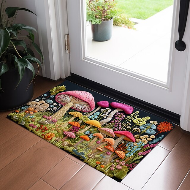 Magic Mushroom Forest Doormat Floor Mats Washable Rugs Kitchen Mat Non-Slip Oil Proof Rug Indoor Outdoor Mat Bedroom Decor Bathroom Mat Entrance Rug