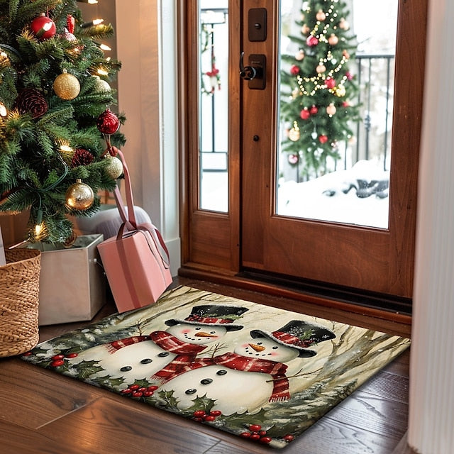 Christmas Decoration Doormat Xmas Snowman Couple Kitchen Mat Floor Mat Non-Slip Area Rug Oil Proof Rug Indoor Outdoor Mat Bedroom Decor Bathroom Mat Entrance Rug