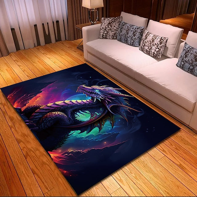 Blacklight Rug UV Reactive Glow in the Dark Area Rug Kitchen Mat Non-Slip Oil Proof Creepy Dragon Floor Mat Livingroom Rug Indoor Outdoor Mat Bedroom Decor Bathroom Mat Entrance Rug Door Mat