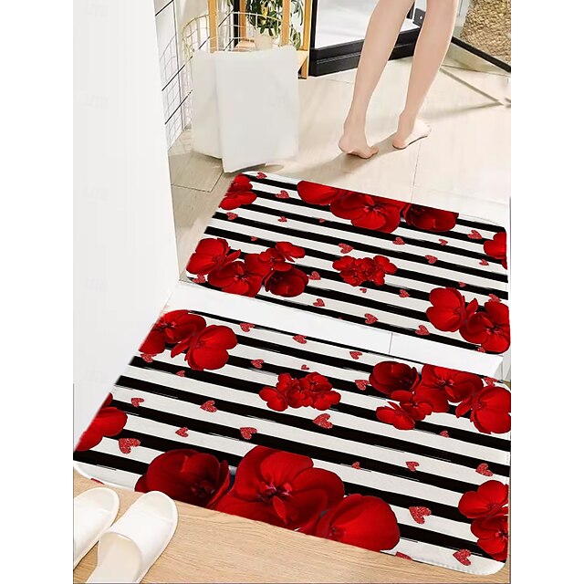 Valentine's Day Love non-slip doormat Polyester machine washable soft absorbent doormat suitable for entrance kitchen living room bedroom bathroom home decor - holiday themed  Absorbent Bathroom Rug