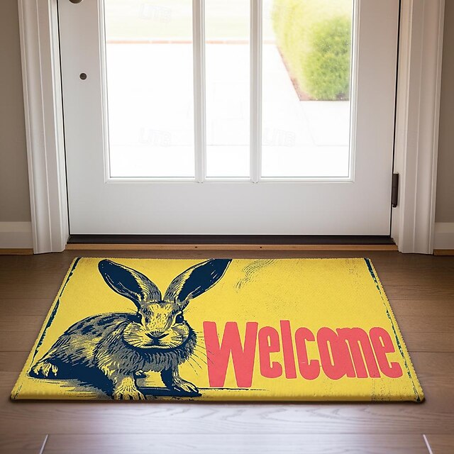 Welcome Rabbits Doormat Floor Mats Washable Rugs Kitchen Mat Non-Slip Oil Proof Rug Indoor Outdoor Mat Bedroom Decor Bathroom Mat Entrance Rug