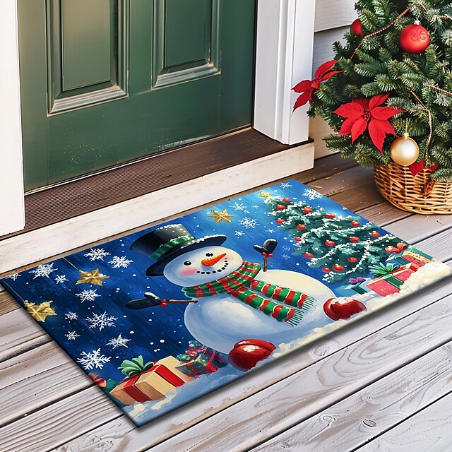 Christmas Decorations Doormat Snowman Kitchen Mat Floor Mat Non-Slip Area Rug Oil Proof Rug Indoor Outdoor Mat Bedroom Decor Bathroom Mat Entrance Rug