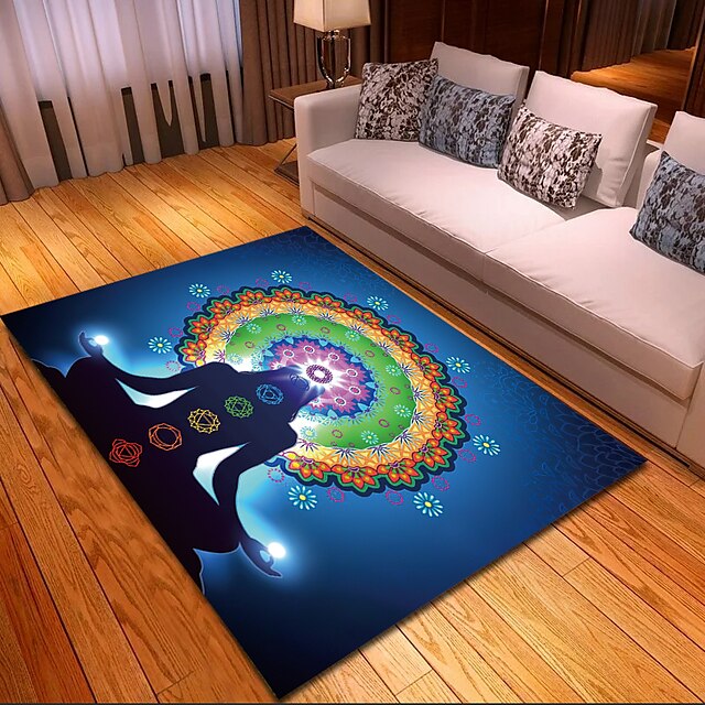 Blacklight Rug UV Reactive Glow in the Dark Area Rug Kitchen Mat Non-Slip Oil Proof Mandala Boho Floor Mat Livingroom Rug Indoor Outdoor Mat Bedroom Decor Bathroom Mat Entrance Rug Door Mat