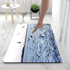 Sea Diatomaceous Earth Bath Mat Non-slip Soft Mat Rubber Anti-Slip Fast Dry Super Absorbent Thin Bathroom Mat for Under Door - Bathroom Floor Mat Rug Bathtub Front Shower Mat Sink