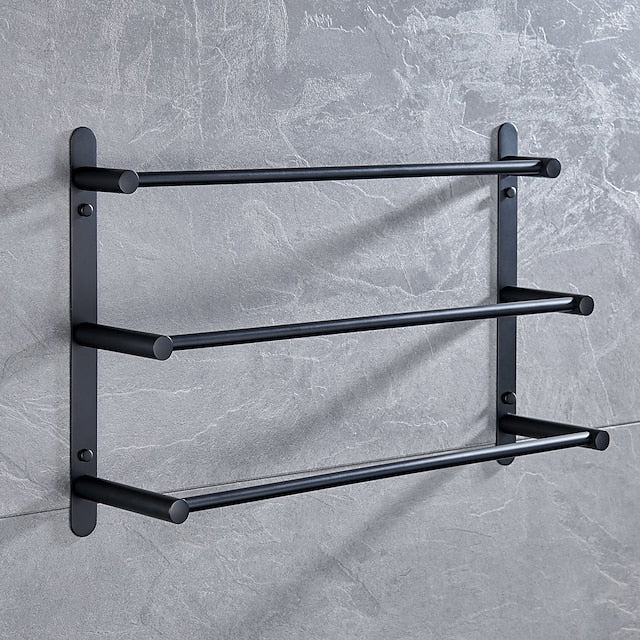 3-Tier Towel Towel Rail ,Wall Mounted Stainless Steel Towel Rack Storage Shelf for Bathroom 30cm~70cm Towel Bar Towel Rail Towel Hanger(Matte Black/Chrome)