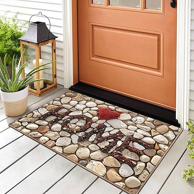 Valentine's Day Cobblestone Home Doormat Kitchen Mat Floor Mat Non-Slip Area Rug Oil Proof Rug Indoor Outdoor Mat Bedroom Decor Bathroom Mat Entrance Rug