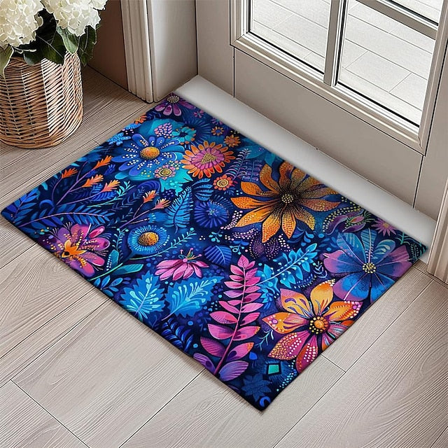 Pointillism Flowers Doormat Floor Mats Washable Rugs Kitchen Mat Non-Slip Oil Proof Rug Indoor Outdoor Mat Bedroom Decor Bathroom Mat Entrance Rug