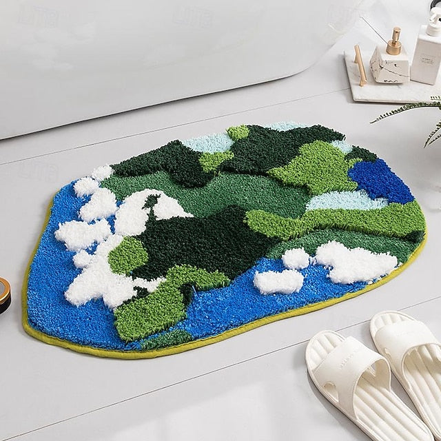 Green Moss Leaf Area Rug Floor Mat Non-Slip Moss Bathroom Rugs Super Absorbent Bath Mat Soft Microfiber Machine Washable Shower Mat Cute 3D Moss for Bathroom Entryway