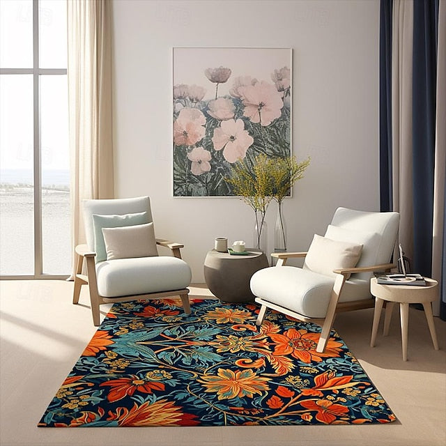 Blue Flower Area Rug Kitchen Mat Non-Slip Oil Proof Floor Mat Livingroom Rug Indoor Outdoor Mat Bedroom Decor Bathroom Mat Entrance Rug Door Mat Bird Tree of Life