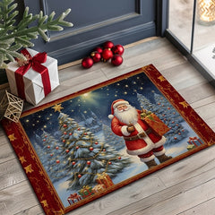 Christmas Decoration Doormat Xmas Santa Kitchen Mat Floor Mat Non-Slip Area Rug Oil Proof Rug Indoor Outdoor Mat Bedroom Decor Bathroom Mat Entrance Rug