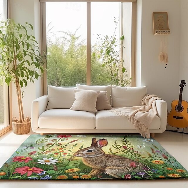 Forest Easter Bunny Area Rug Kitchen Mat Non-Slip Oil Proof Floor Mat Livingroom Rug Indoor Outdoor Mat Bedroom Decor Bathroom Mat Entrance Rug Door Mat