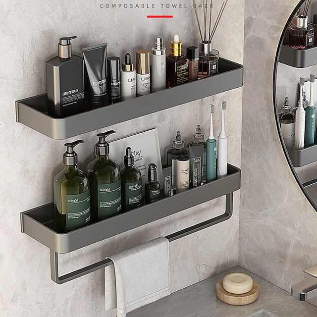 Shower Caddy Bathroom Shelves Wall Mounted Gun Grey Storage Organizer Rack Bathroom Kitchen Bathroom Hardware Pendant Bathroom Shelf Space Aluminum Shower Rack Corner Shelf Square Bath Shower Shelf