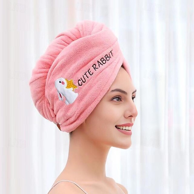 Dry Hair Cap Embroidery Cap Double-Layer Shower Cap Quick-Drying Strong Water Absorption Thickened Home Bag Hair Dry Hair Towel Back To School College Student