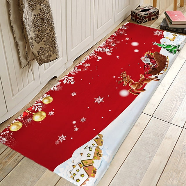 Christmas Decorations Pattern Floor Mat Flannel Hallway Carpets Area Rugs Xmas Door Mat for Bedroom Living Room Carpet Kitchen Bathroom Anti-Slip Floor Mats