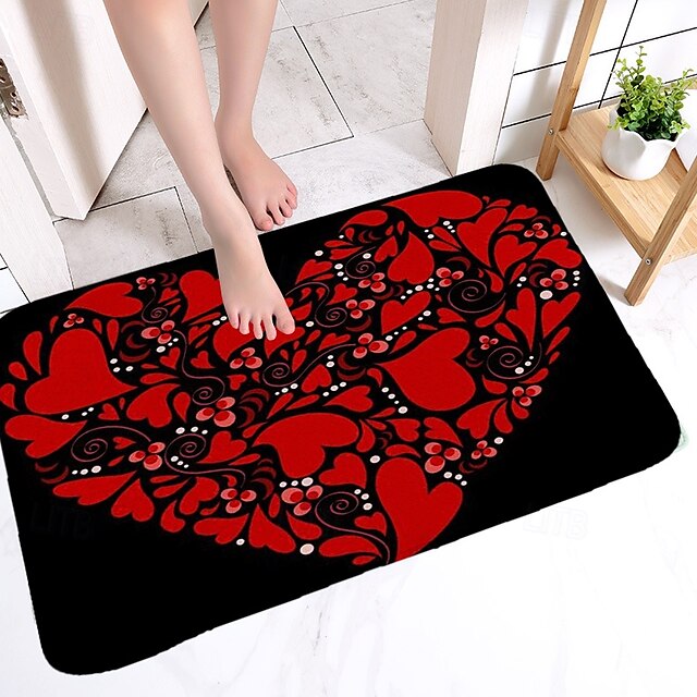 Valentine's Day Love non-slip doormat Polyester machine washable soft absorbent doormat suitable for entrance kitchen living room bedroom bathroom home decor - holiday themed  Absorbent Bathroom Rug