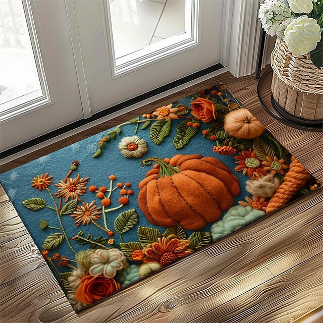 Autumn Quilt Pumpkin Doormat Kitchen Mat Floor Mat Non-Slip Area Rug Oil Proof Rug Indoor Outdoor Mat Bedroom Decor Bathroom Mat Entrance Rug