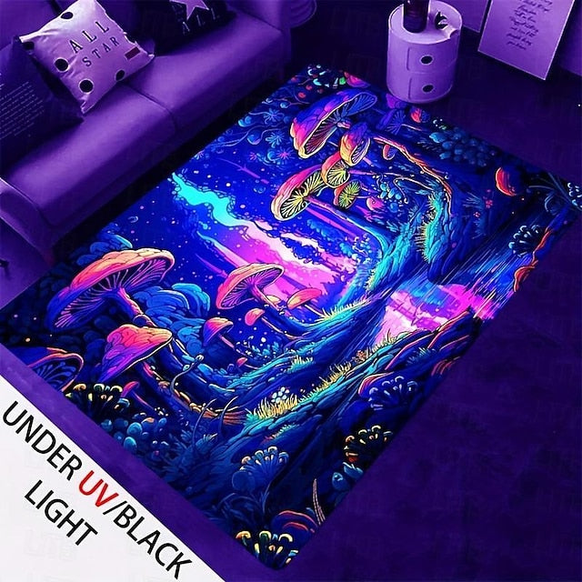 Blacklight Printed Carpet UV Reactive Glow in the Dark Rug Large Non-Slip Rug Mat for Room Decor