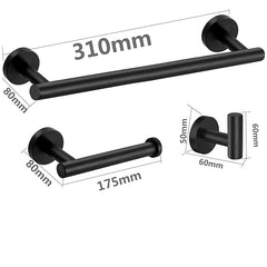 Towel Rack Set Stainless Steel Material Include Bathroom Single Towel Rod Toilet Paper Holder and Robe Hook Black 3pcs