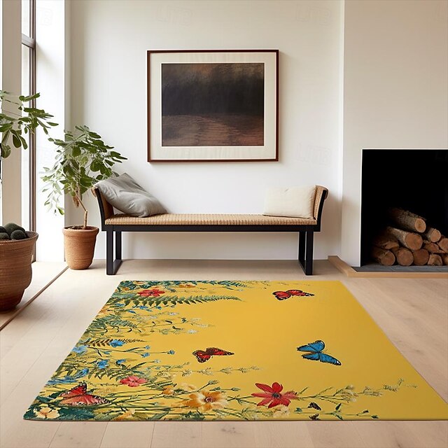 Green Butterfly Plant Area Rug Kitchen Mat Non-Slip Oil Proof Floor Mat Livingroom Rug Indoor Outdoor Mat Bedroom Decor Bathroom Mat Entrance Rug Door Mat