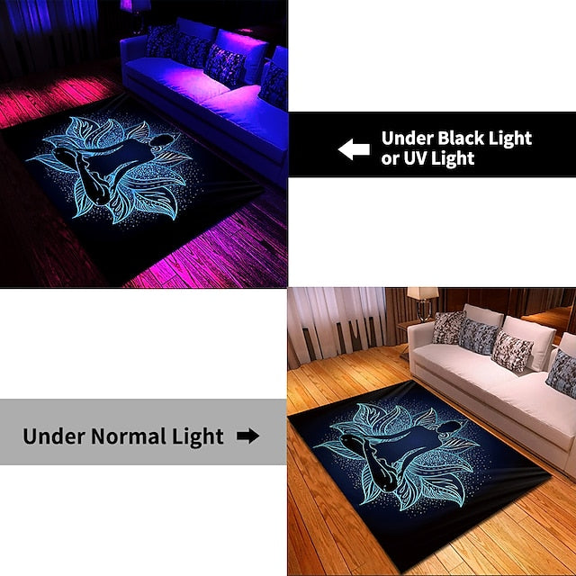 Blacklight Rug UV Reactive Glow in the Dark Area Rug Kitchen Mat Non-Slip Oil Proof Mandala Boho Floor Mat Livingroom Rug Indoor Outdoor Mat Bedroom Decor Bathroom Mat Entrance Rug Door Mat