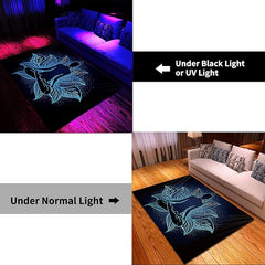 Blacklight Rug UV Reactive Glow in the Dark Area Rug Kitchen Mat Non-Slip Oil Proof Mandala Boho Floor Mat Livingroom Rug Indoor Outdoor Mat Bedroom Decor Bathroom Mat Entrance Rug Door Mat