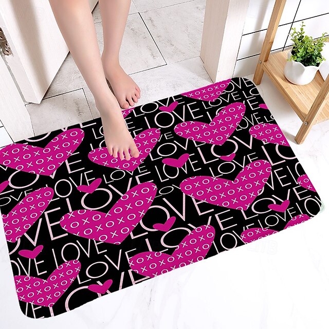 Valentine's Day Love non-slip doormat Polyester machine washable soft absorbent doormat suitable for entrance kitchen living room bedroom bathroom home decor - holiday themed  Absorbent Bathroom Rug