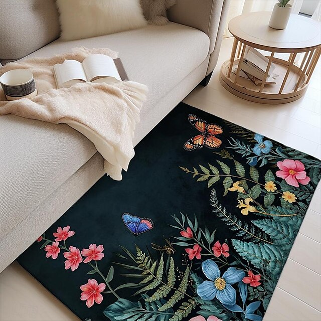 Green Butterfly Plant Area Rug Kitchen Mat Non-Slip Oil Proof Floor Mat Livingroom Rug Indoor Outdoor Mat Bedroom Decor Bathroom Mat Entrance Rug Door Mat