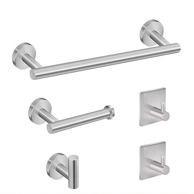 Stainless Steel Clothes And Hats Hook Bathroom Creative Roll Paper Towel Rack Single Pole Towel Rack Set Hook Five Piece Set