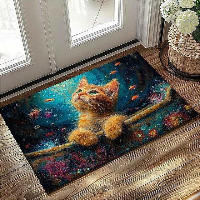 Kitty Fur Doormat Kitchen Mat Floor Mat Non-Slip Area Rug Oil Proof Rug Indoor Outdoor Mat Bedroom Decor Bathroom Mat Entrance Rug