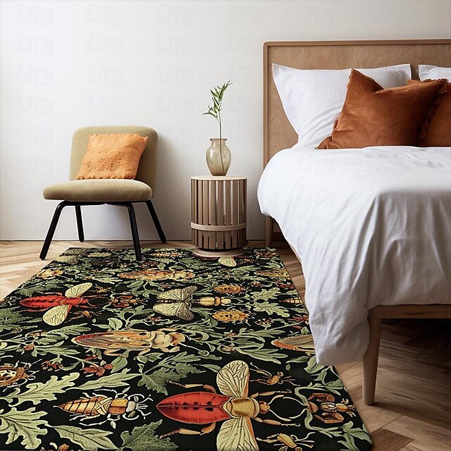 Floral Insects Area Rug Kitchen Mat Non-Slip Oil Proof Floor Mat Livingroom Rug Indoor Outdoor Mat Bedroom Decor Bathroom Mat Entrance Rug Door Mat