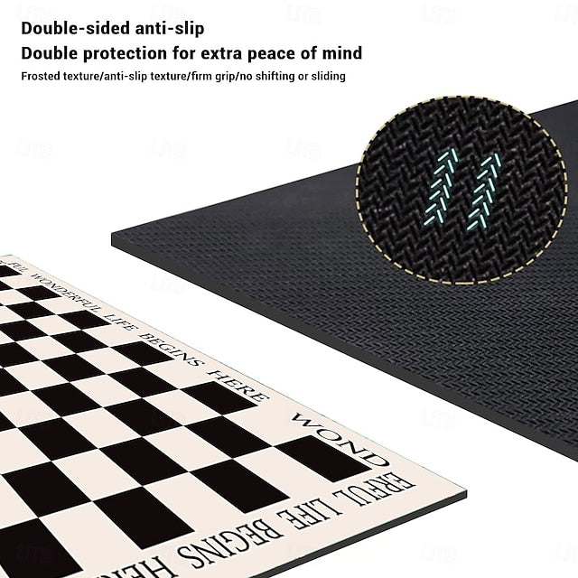 Chess Board Pattern Kitchen Rug Area Rug Mat Non-Slip Oil Proof Floor Mat Livingroom Rug Indoor Outdoor Mat Bedroom Decor Bathroom Mat Entrance Rug Door Mat