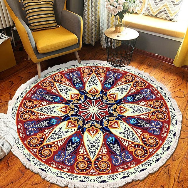 Mandala Tassel Round Carpet Area Rug Ethnic Style Room Living Room Bedroom Coffee Table Floor Mat