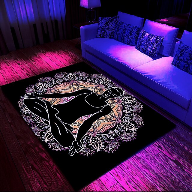 Blacklight Rug UV Reactive Glow in the Dark Area Rug Kitchen Mat Non-Slip Oil Proof Mandala Boho Floor Mat Livingroom Rug Indoor Outdoor Mat Bedroom Decor Bathroom Mat Entrance Rug Door Mat