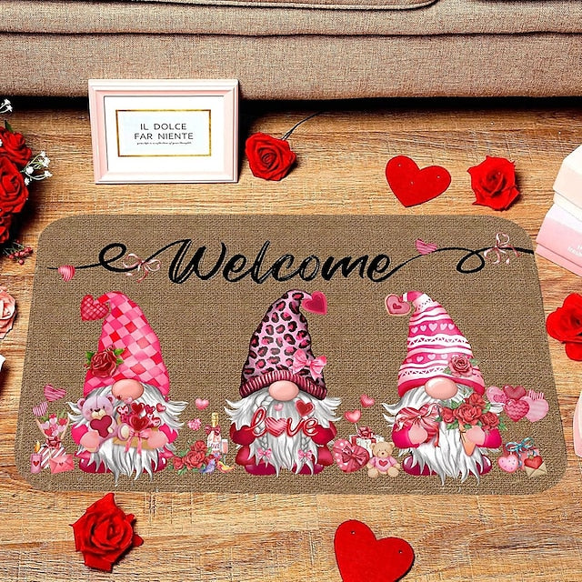 Valentine's Day Gnomes Doormat Kitchen Mat Floor Mat Non-Slip Area Rug Oil Proof Rug Indoor Outdoor Mat Bedroom Decor Bathroom Mat Entrance Rug