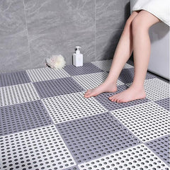 Interlocking Rubber Floor Tiles with Drain Holes DIY Size Bathroom Shower Toilet Floor Tiles Mat Interlocking Massage Soft Cushion Floor Tiles for Indoor/Outdoor