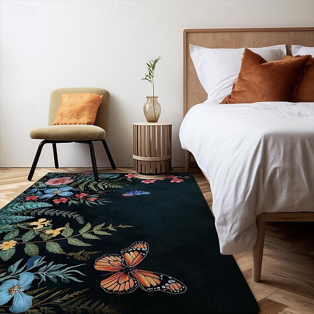 Green Butterfly Plant Area Rug Kitchen Mat Non-Slip Oil Proof Floor Mat Livingroom Rug Indoor Outdoor Mat Bedroom Decor Bathroom Mat Entrance Rug Door Mat