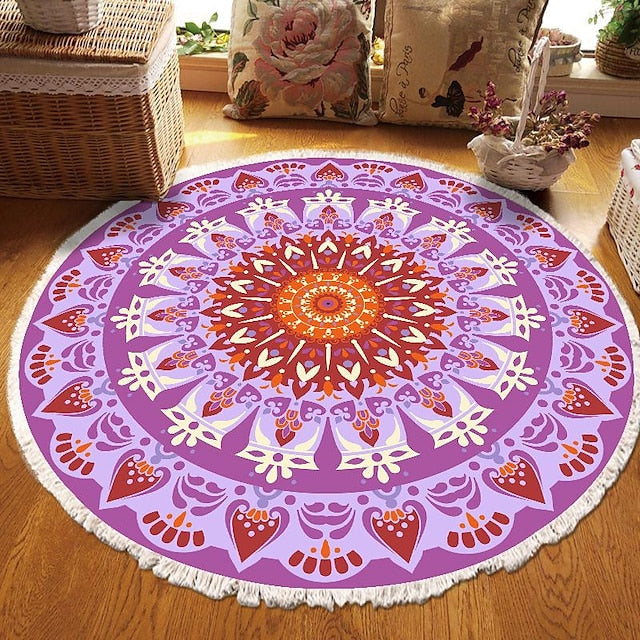 Mandala Tassel Round Carpet Area Rug Ethnic Style Room Living Room Bedroom Coffee Table Floor Mat