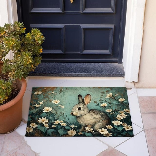 Ink Blue Rabbit Doormat Floor Mats Washable Rugs Kitchen Mat Non-Slip Oil Proof Rug Indoor Outdoor Mat Bedroom Decor Bathroom Mat Entrance Rug