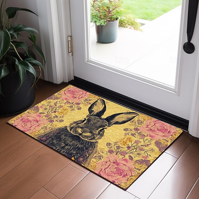 Welcome Rabbits Doormat Floor Mats Washable Rugs Kitchen Mat Non-Slip Oil Proof Rug Indoor Outdoor Mat Bedroom Decor Bathroom Mat Entrance Rug