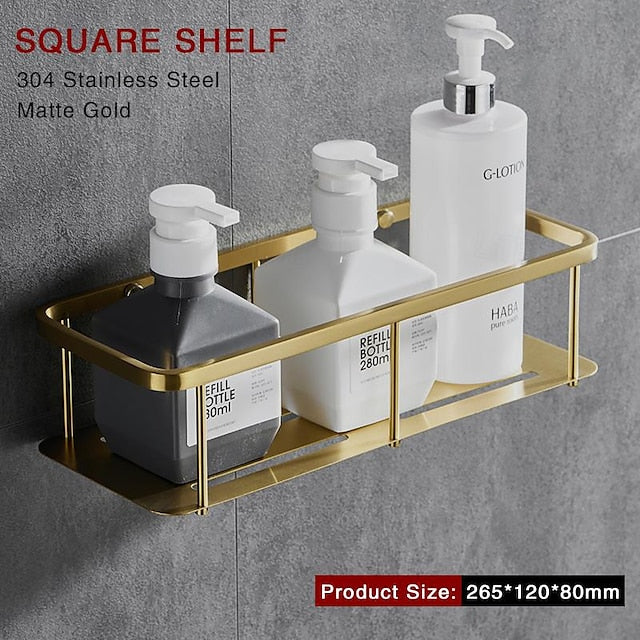 Bathroom Hardware Accessories Stainless Steel Wall Mounted Brushed Nickel Towel Bar Hand Towel Holder Toilet Paper Holder Robe Towel Hook Coat Hook Towel Bar (Gold)