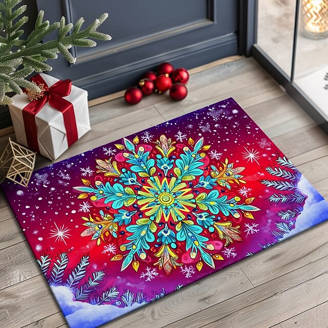 Doormat Snowflake Kitchen Mat Floor Mat Non-Slip Area Rug Oil Proof Rug Indoor Outdoor Mat Bedroom Decor Bathroom Mat Entrance Rug