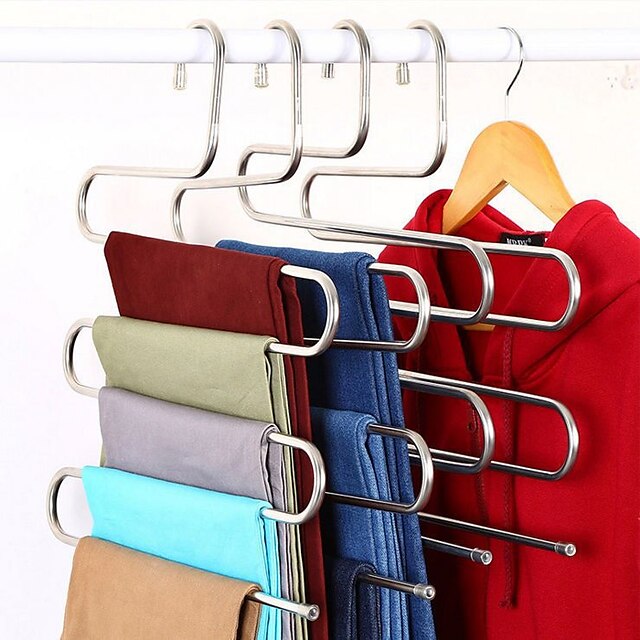 Multi Layer Pants Holder, Multifunctional S-shaped Clothes Holder For Wardrobe Storage, Household Bathroom Towel Organizer Rack, Anti Slip Storage, Sorting And Drying Device