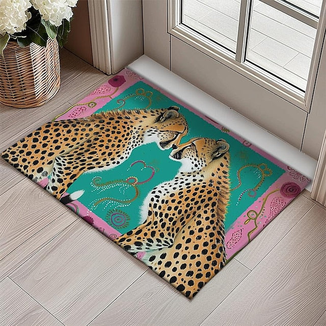 Duo Leopards Doormat Floor Mats Washable Rugs Kitchen Mat Non-Slip Oil Proof Rug Indoor Outdoor Mat Bedroom Decor Bathroom Mat Entrance Rug